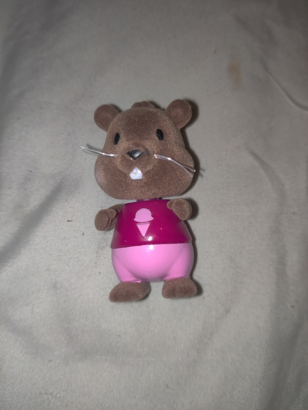 Plush-Textured Brown & Pink Mouse Figure Toy